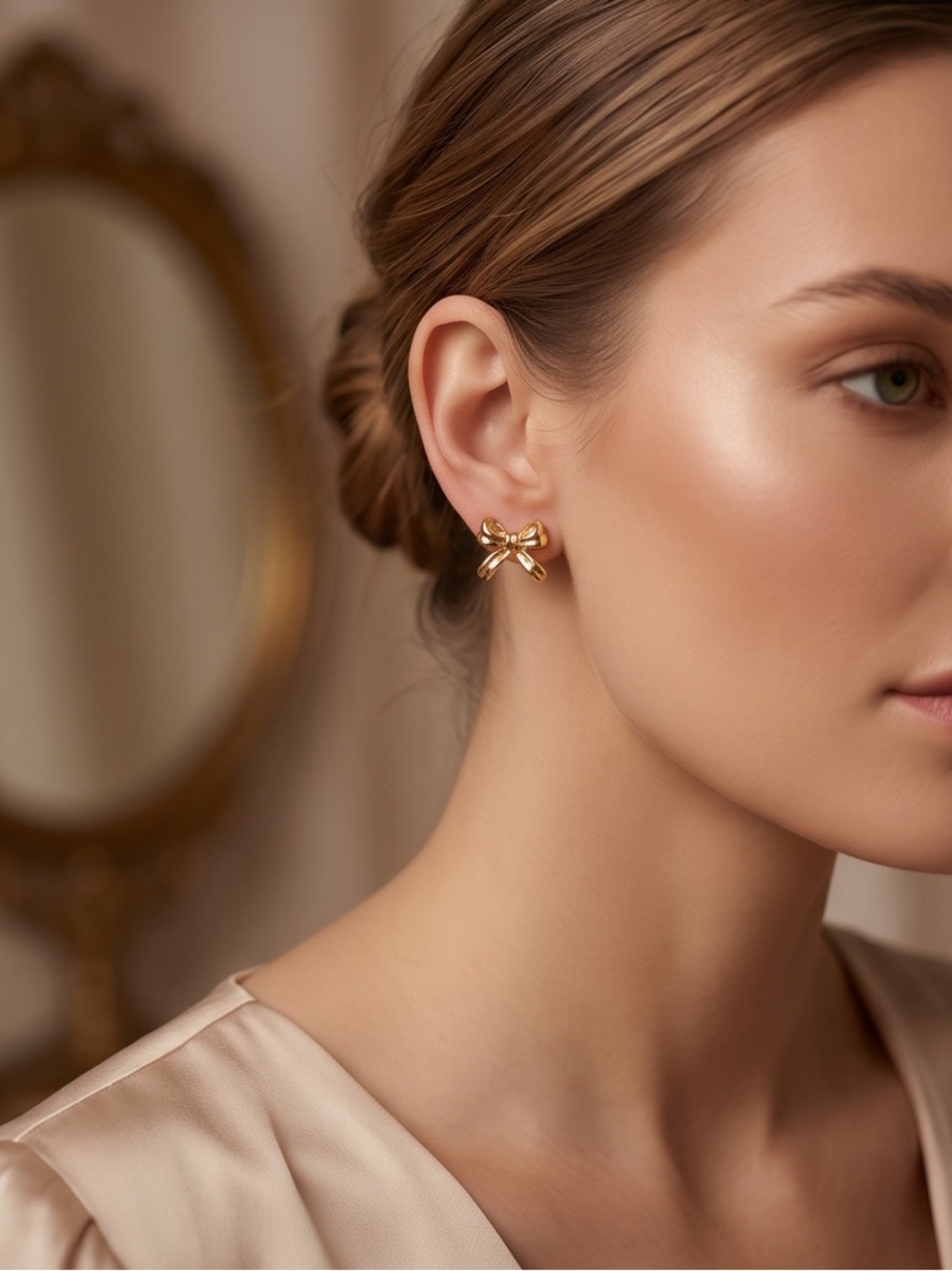 18K Gold Plated Ribbon Bow Stud Earrings